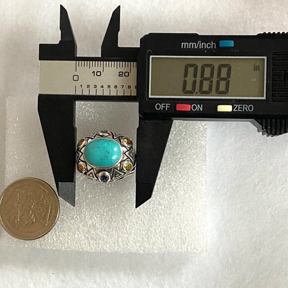 Sterling Silver 925 Thailand Turquoise Multi Gemstone Dome Statement Ring 7.75 - Picture 13 of 16